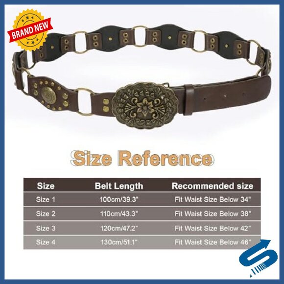 Vintage Western Leather Belt with Rivets, Fits Waist 28-46\